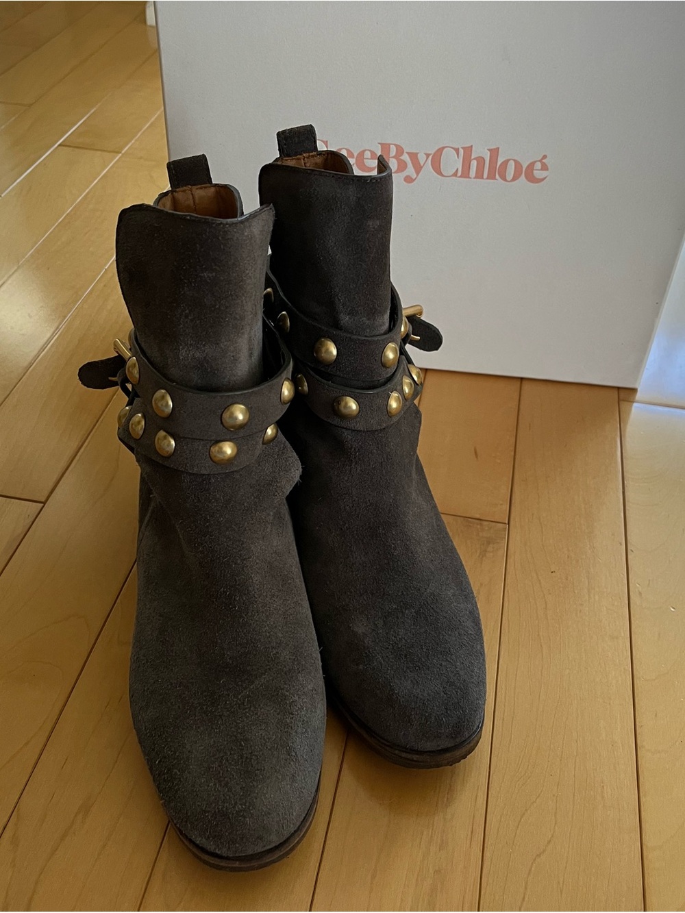 See By Chloe Brown Suede Studded Ankle Booties